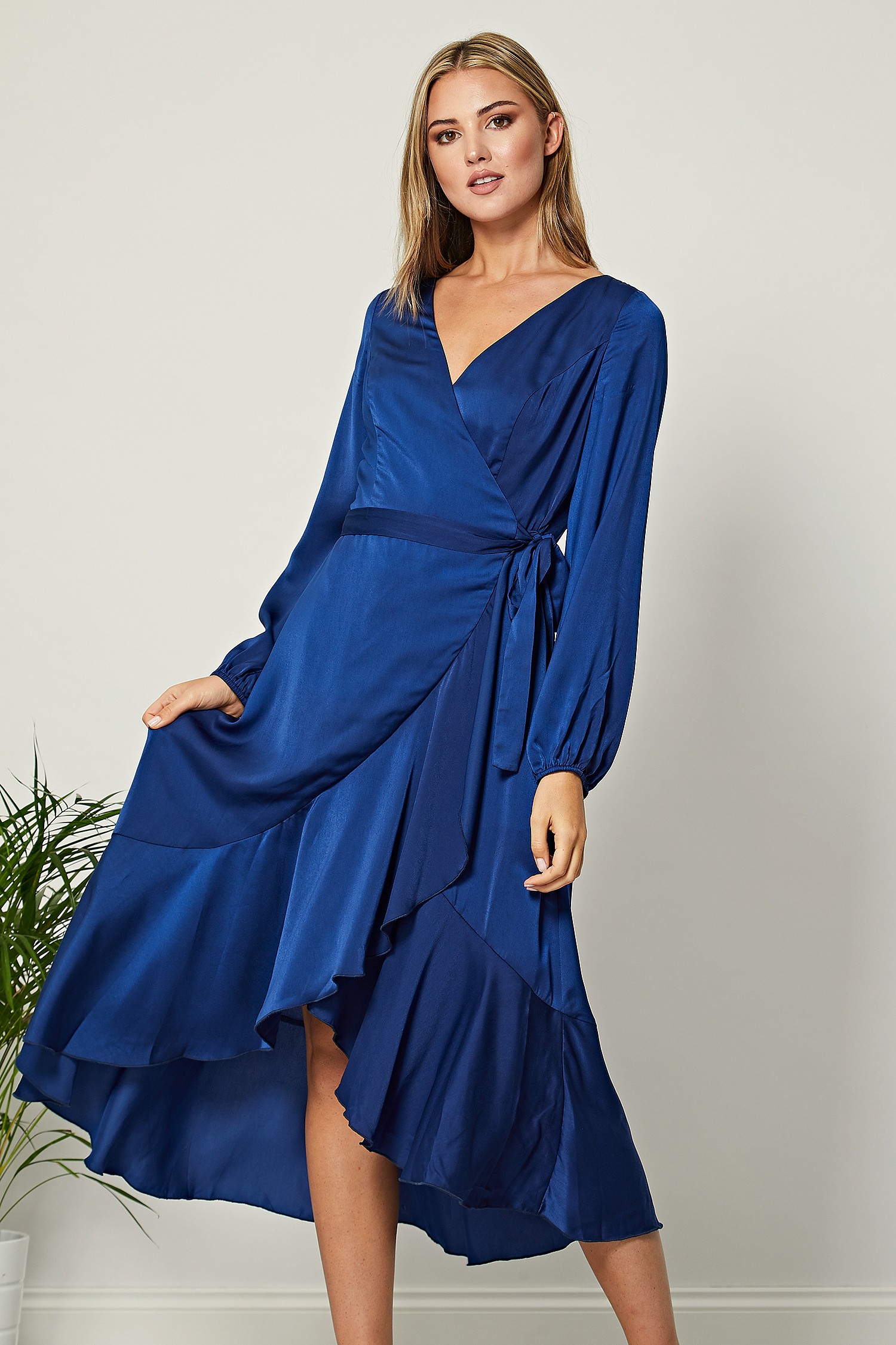 Satin Wrap Midi Dress Online Store, UP ...