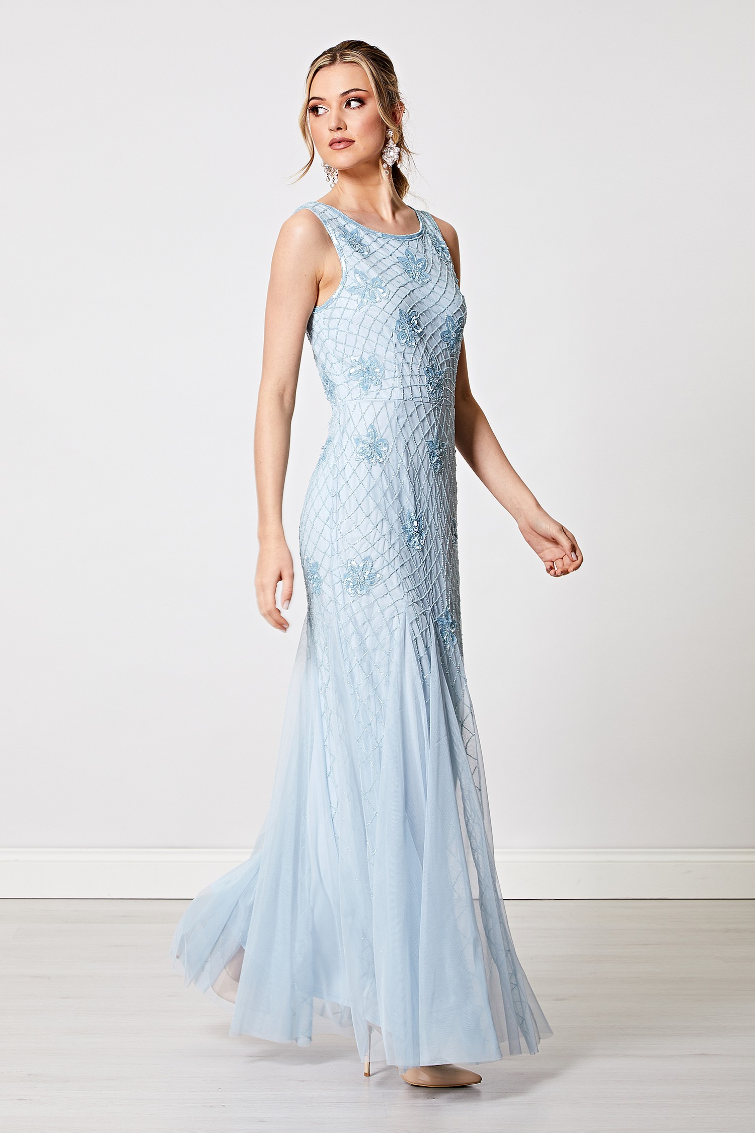 ANGELEYE Blue Embellished Sequin Maxi Dress
