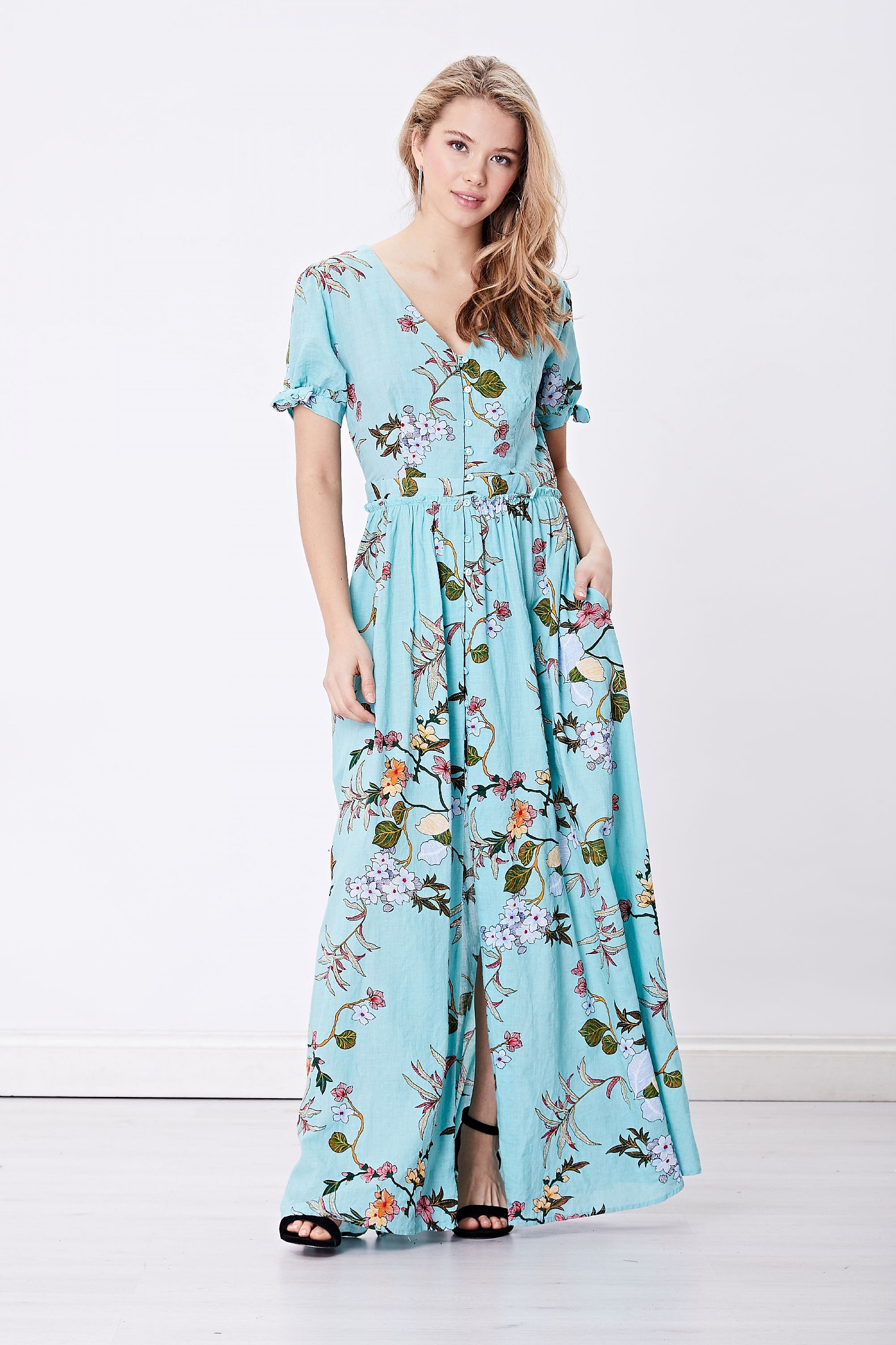 ANGELEYE Light Turquoise Floral Maxi Dress