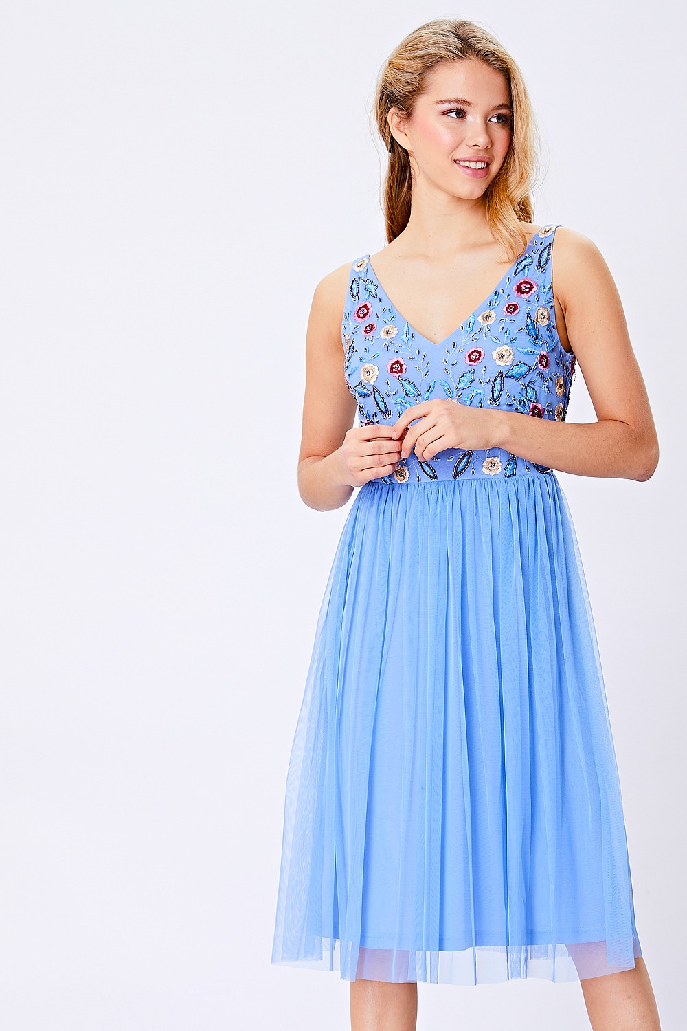 aqua blue midi dress