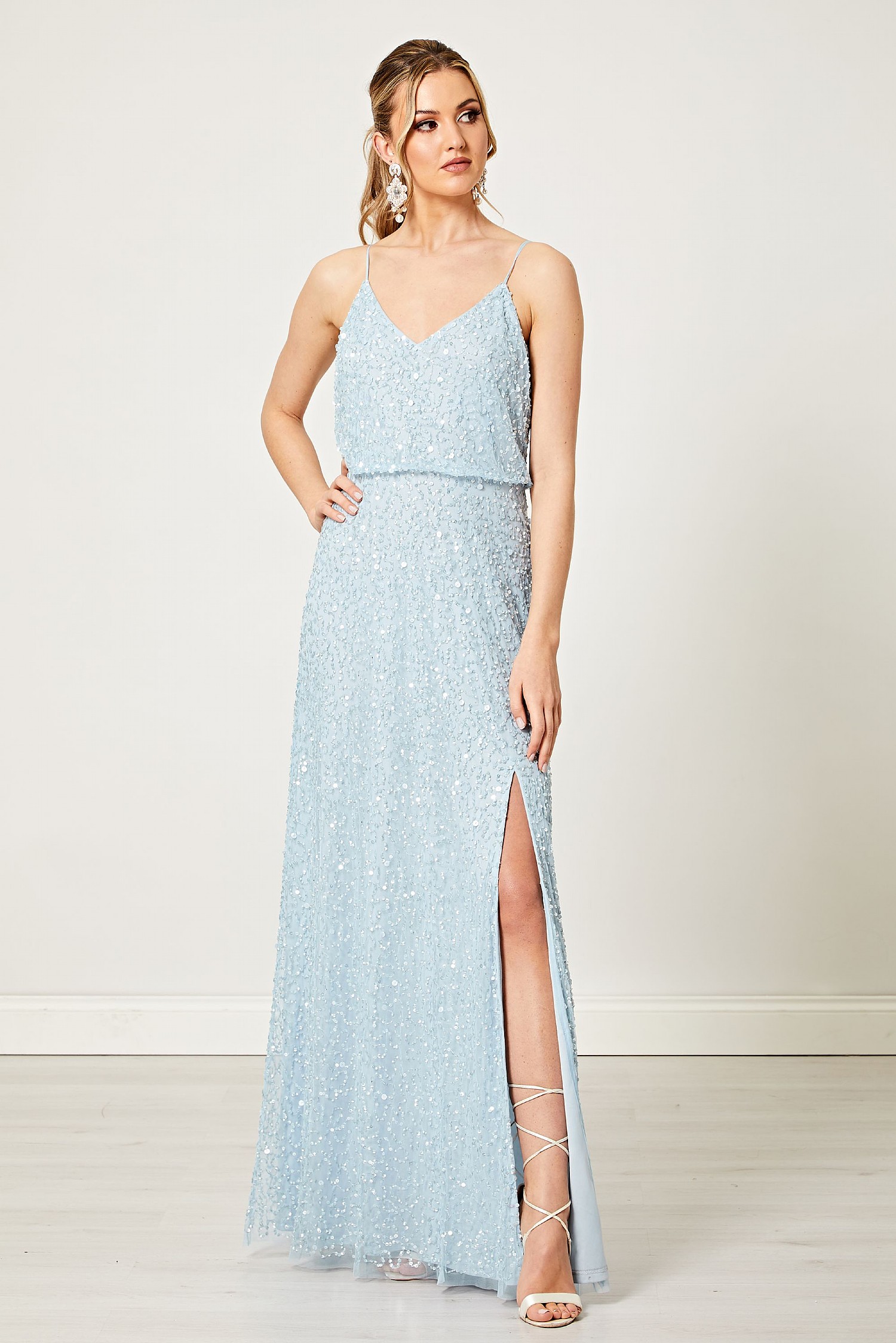 Blue Embellished Bridesmaids Maxi Dress