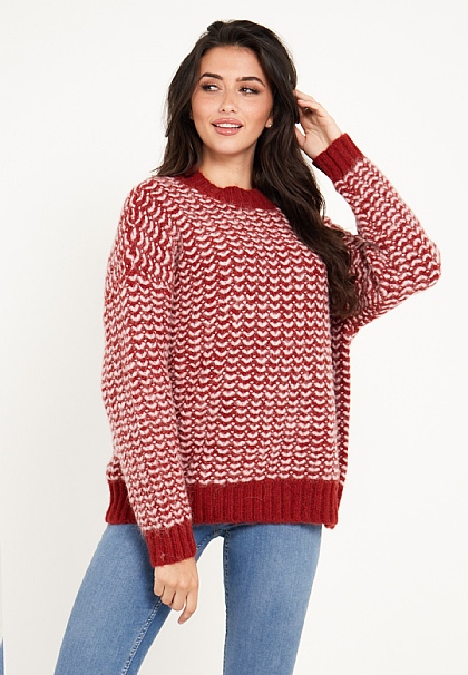 Oversized Knitted Jumper in Red