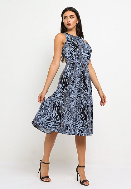 Animal Print Sleeveless Dress in Blue