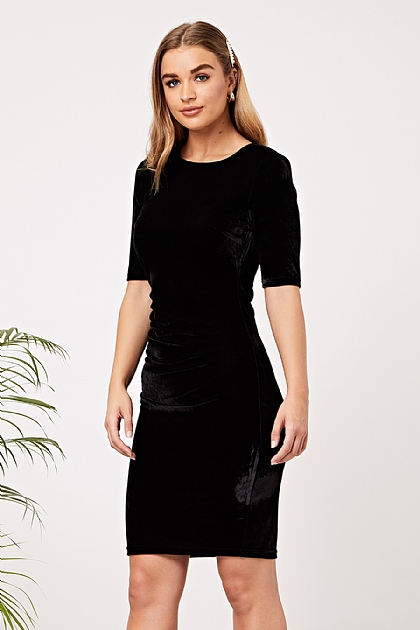 Black Velvet Short Sleeved Mini Dress