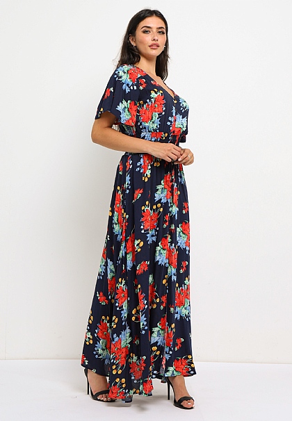 Floral Print Maxi Dress in Navy