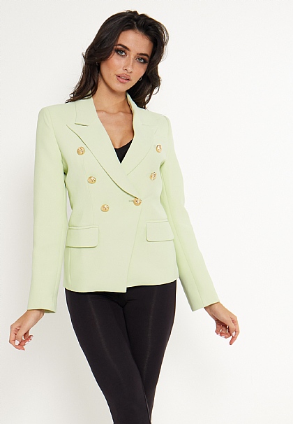 Double Breasted Buttoned Blazer in Green