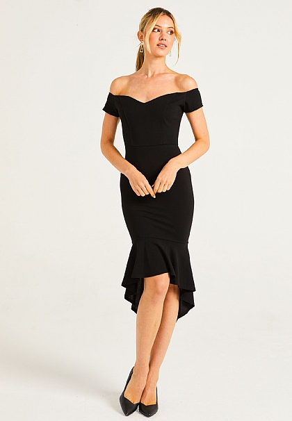 Bardot BodyCon Peplum Dress in Black