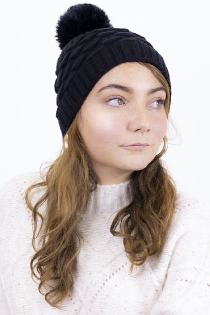 Maxi Knitted Pompom Beanie in Black