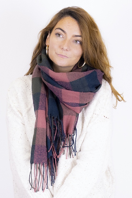 Checked Tartan Blanket Scarf in Pink and Green