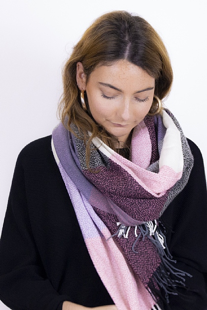 Checked Tartan Blanket Scarf in Lilac and Pink