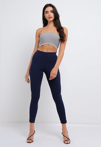 Pull On High Waisted Skinny Trousers in Navy