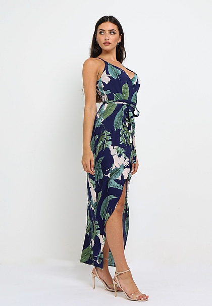 Wrap Cami Leave Maxi Dress in Navy