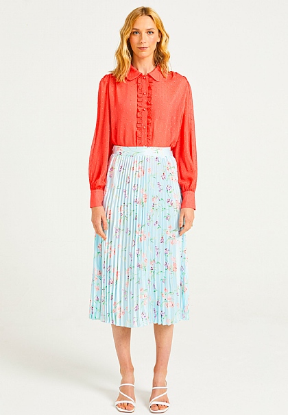 Coral Chiffon Blouse with Frill Details